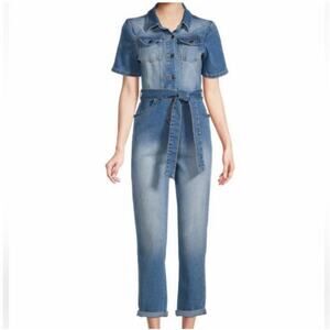 NWT Avec Les Filles Womens 26 Denim One Piece Jumpsuit Belted Y2k Contemporary